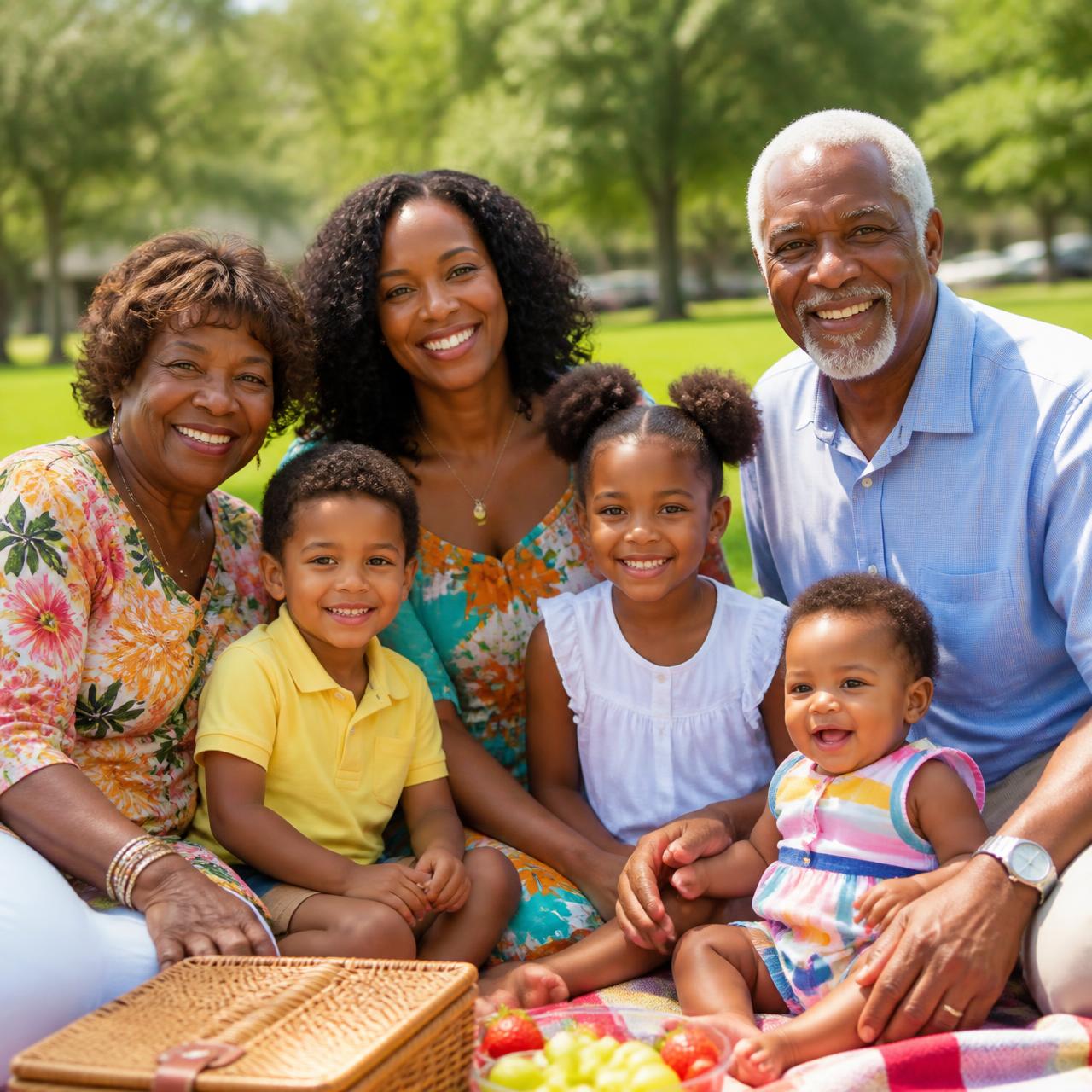 Multigenerational family enjoying a picnic together